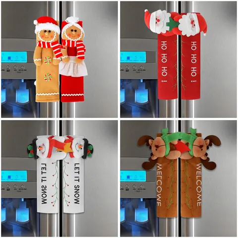 Kerst Koelkast Handvat Covers Peperkoekmannetje Kerstman Sneeuwpop Rendier Patroon Keukenapparaat Beschermende Decor Handgreepbeschermers
