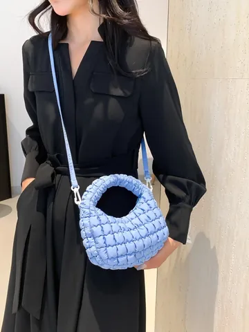 Women Korean Style Cloud Pleated Shoulder Bag Fashion Quilted Bubble Crossbody Bag Large Capacity Casual Dumpling Handbag