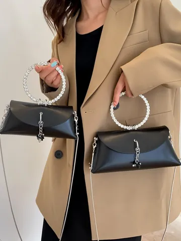 Borsa Con Manico Ad Anello Con Strass Donna Pelle PU Borsa A Tracolla Quadrata Con Catena Piccola Borsa Per Feste Quotidiana