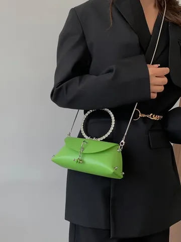 Borsa Con Manico Ad Anello Con Strass Donna Pelle PU Borsa A Tracolla Quadrata Con Catena Piccola Borsa Per Feste Quotidiana