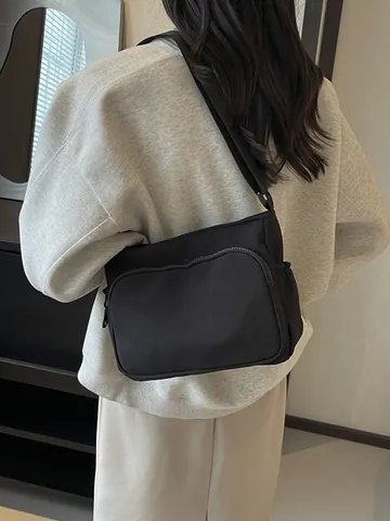 Borsa a Tracolla da Donna in Nylon Casual Multitasche Piccola Borsa a Spalla Quadrata Stile Cargo Techwear Per Viaggio Quotidiano