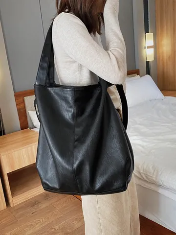 Grand Sac Cabas Femme en Cuir PU Style Vintage Décontracté Sac Bandoulière Sac à Main pour le Shopping Quotidien Mode Femme