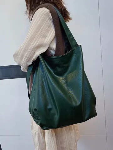 Grand Sac Cabas Femme en Cuir PU Style Vintage Décontracté Sac Bandoulière Sac à Main pour le Shopping Quotidien Mode Femme