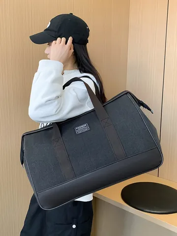 Large Capacity Canvas Travel Bag For Men Women Handheld Duffel Bag With Synthetic Leather Base Fashion Travel Luggage Bag For Weekend Trip Gym