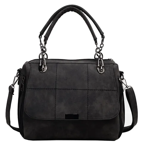Women Boston Shoulder Handbag Brushed PU Leather Grid Stitching Metal Chain Strap Retro Fashion Crossbody Bag For Daily Office