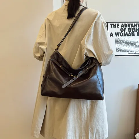 Mochila Multifuncional para Mujer Vintage de Gran Capacidad de Cuero PU Bolso de Hombro Commuter Retro con Puntadas Bolso de Mano Tote