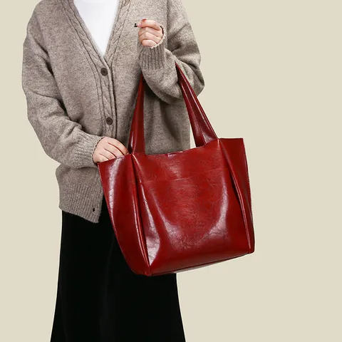 Bolso Tote de Cuero PU de Gran Capacidad para Mujer Retro Simple Color Sólido Bolso de Hombro para Viaje Diario Oficina