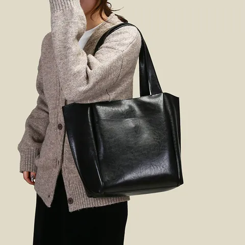 Bolso Tote de Cuero PU de Gran Capacidad para Mujer Retro Simple Color Sólido Bolso de Hombro para Viaje Diario Oficina