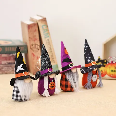 Halloween Gnome Plush Ornament Cute Faceless Dwarf Doll Witch Hat Pumpkin Bat Decor For Home Party Desktop Decoration Gift