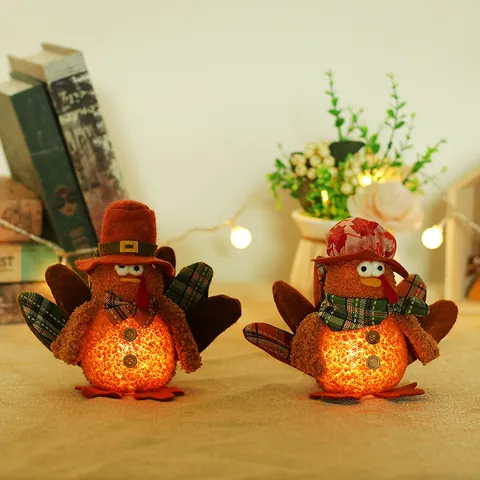 LED Leuchtende Erntedank Truthahn Plüsch Zwerge Dekoration Herbst Ernte Truthahn Puppe Ornamente Für Haus Tisch Party Deko Geschenk