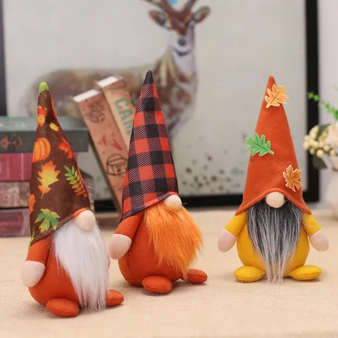 Thanksgiving Gnome Faceless Doll Autumn Maple Leaf Pumpkin Decor Handmade Nordic Plush Figurine Harvest Festival Desktop Ornament