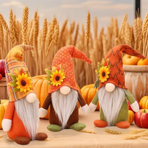 Autumn Harvest Festival Gnome Decorations Thanksgiving Sunflower Maple Leaf Faceless Doll Plush Ornament For Home Party Fall Decor