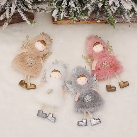 Christmas Plush Angel Doll Hanging Ornament With Glitter Wings And Antlers Sequin Snowflake Heart Design For Christmas Tree Party Home Decoration