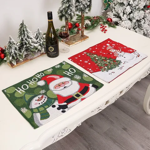 Christmas Cartoon Santa Claus Snowman Knitted Jacquard Placemat For Dining Table Decoration Heat Insulation Mat Holiday Party