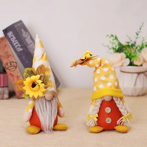 Gnome de Peluche du Festival des Récoltes Tournesol Décor d'Automne Sans Visage pour Table Fenêtre Ornement Fait Main