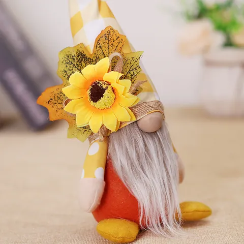 Gnome de Peluche du Festival des Récoltes Tournesol Décor d'Automne Sans Visage pour Table Fenêtre Ornement Fait Main