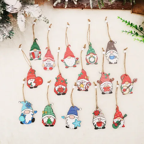 Kerst Houten Kabouter Hangers Set Kleurrijk Geschilderd Gezichtsloze Oude Man Houten Kabouters Hangers Voor Kerstboom Decor