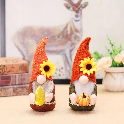Adornos de Gnomo Luminosos LED de Cosecha de Otoño Girasol Calabaza Maíz Muñeca Sin Rostro para Decoración de Mesa de Acción de Gracias