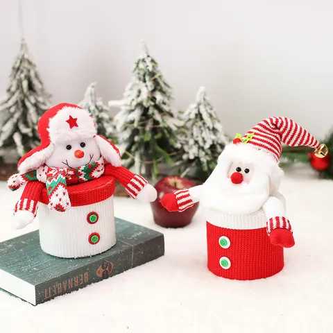 Christmas Knitted Candy Jar Gift Box Santa Claus Snowman Plush Storage Container For Xmas Party Decor Children Gift