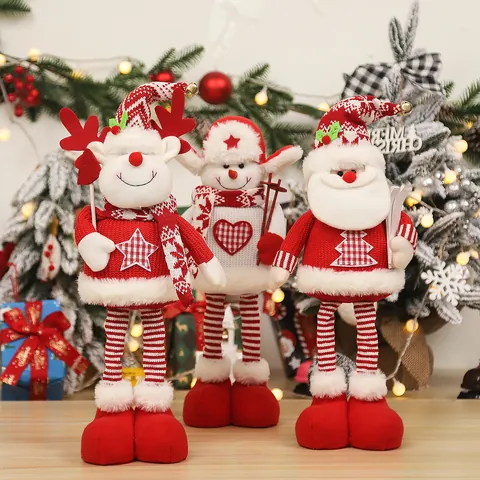 Telescopic Christmas Doll Ornament Santa Claus Snowman Reindeer Plush Figurine For Holiday Party Home Desktop Decoration