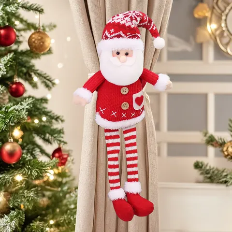 Christmas Knitted Plush Curtain Buckle Santa Snowman Elk Long Leg Cartoon Home Window Decor Tieback Holders Xmas Ornament