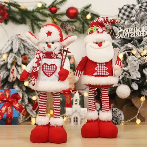 Telescopic Christmas Doll Ornament Santa Claus Snowman Reindeer Plush Figurine For Holiday Party Home Desktop Decoration
