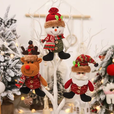 Adornos de Muñeca de Peluche Colgantes de Navidad Papá Noel Muñeco de Nieve Reno para Decoraciones de Árbol de Navidad Fiesta