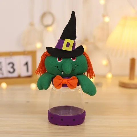 Halloween Candy Jar Transparent 3D Plush Doll Ghost Vampire Black Cat Witch Pumpkin Desktop Decoration Gift For Kids Party