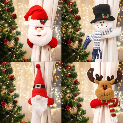 Plush Christmas Curtain Tiebacks Santa Claus Reindeer Snowman Gnome Doll For Window Festive Home Party Decor Accessories