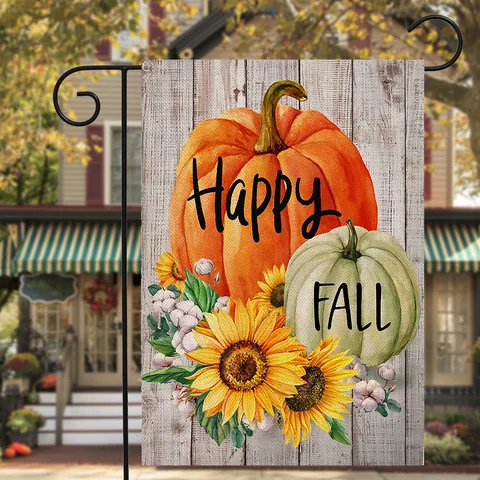 Thanksgiving Autumn Harvest Garden Flag Pumpkin Sunflower Linen Outdoor Courtyard Banner Fall Festival Home Decor Banner