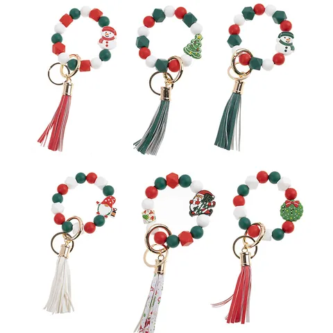 Portachiavi da Polso in Silicone Natalizio con Nappina in Pelle PU Babbo Natale Pupazzo di Neve Albero Ciondoli Regalo Donna