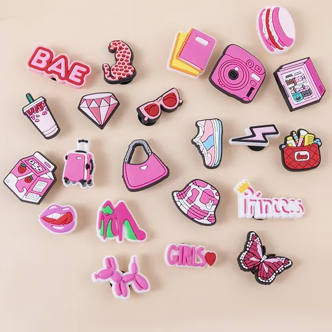 Pink Princess Silicone Shoe Charms For Clogs Cartoon Camera Butterfly Balloon Dog Decorative Accessories For Kids Girls Sandals