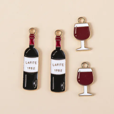 Enamel Alloy Wine Bottle Goblet Charms For Jewelry Making DIY Earrings Bracelet Wine Theme Fashion Pendants