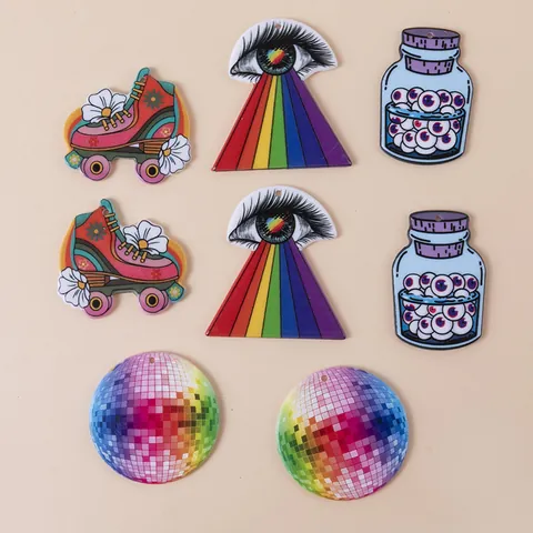 Acrylic Rainbow Eye Roller Skate Eyeball Jar Disco Ball Pendants For DIY Earring Necklace Keychain Jewelry Making Supplies