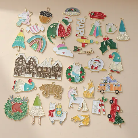 Kerst Emaille Legering DIY Hangers Kerstman Sneeuwpop Eland Rendier Voor Armband Ketting Sieraden Maken Accessoires