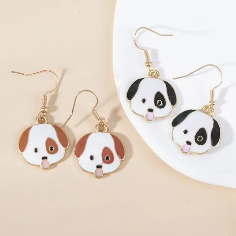 Cute Cartoon Tongue Out Dog Alloy Drop Earrings Enamel Animal Dangle Earrings For Women Teens Kids Playful Jewelry Gift Accessory