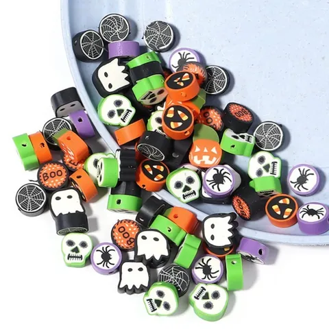 Halloween Polymer Clay Beads Mixed Pumpkin Skull Ghost Spider Web DIY Jewelry Making Accessory For Bracelet Necklace
