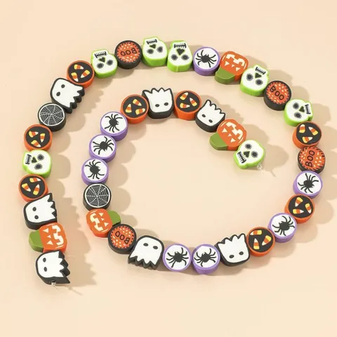 Halloween Polymer Clay Beads Mixed Pumpkin Skull Ghost Spider Web DIY Jewelry Making Accessory For Bracelet Necklace