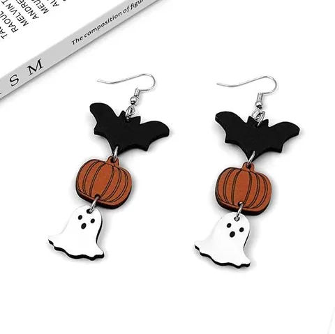 Ξύλινα Σκουλαρίκια Halloween Νυχτερίδα Κολοκύθα Φάντασμα για Γυναίκες Εορταστικά Κοσμήματα για Πάρτι Μεταμφιέσεων