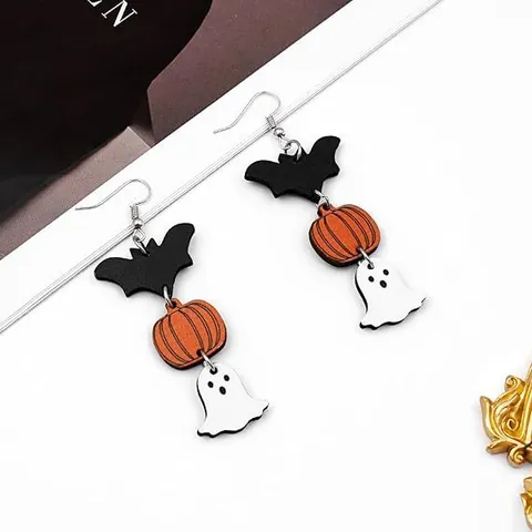 Ξύλινα Σκουλαρίκια Halloween Νυχτερίδα Κολοκύθα Φάντασμα για Γυναίκες Εορταστικά Κοσμήματα για Πάρτι Μεταμφιέσεων