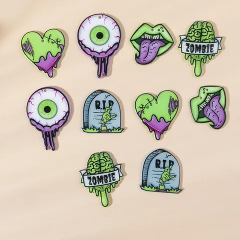 Halloween Zombie Thema Acryl Hangers Charms Oogbol Hart Hersenen Grafsteen Mond Voor DIY Oorbel Sieraden Maken Accessoires