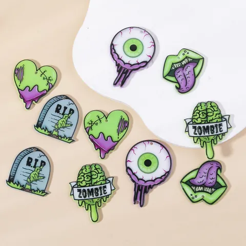 Halloween Zombie Thema Acryl Hangers Charms Oogbol Hart Hersenen Grafsteen Mond Voor DIY Oorbel Sieraden Maken Accessoires
