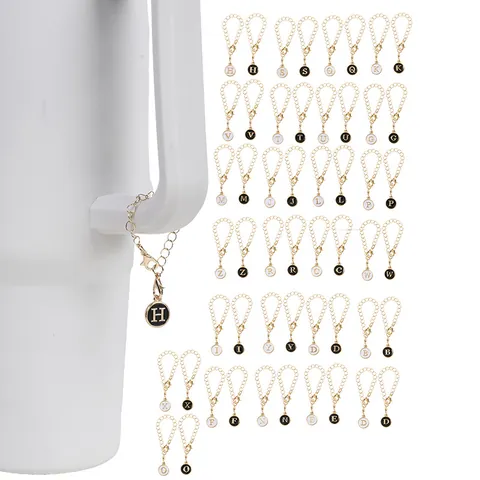 Pendentif Lettre Initiale Alphabet pour Poignée de Tasse Alliage Or Émail Accessoire Rond pour Bouteille d'Eau Gobelet Sac à Dos