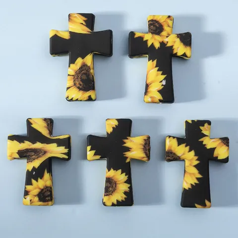 DIY Silicone Sunflower Cross Loose Beads Food Grade Silicone Beads For Jewelry Making Handmade Teether Beads Craft Accessories