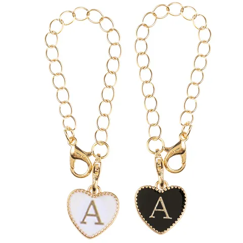 Alloy Gold Plated Heart Alphabet Letter Charm Chain Accessory For Water Bottle Bag Keychain Black White Enamel Pendants