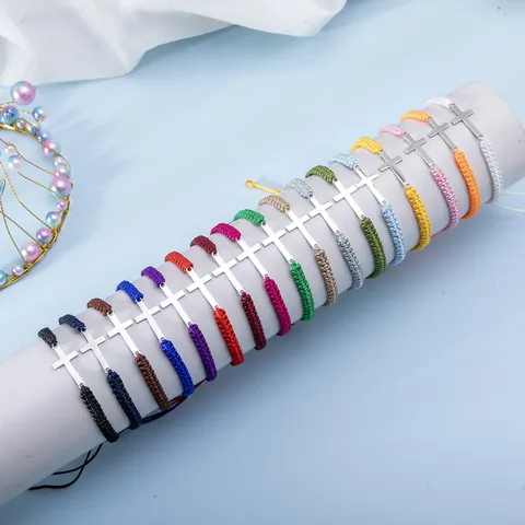 Bracciale a Croce in Corda Intrecciata a Mano Minimalista Bracciale in Cordino Regolabile Per Uomo Donna Gioielli Religiosi Regalo