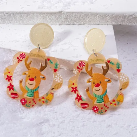 Christmas Acrylic Drop Earrings Cartoon Santa Claus Elk Reindeer Gingerbread House Tree Bell Festive Holiday Jewelry For Women Gift