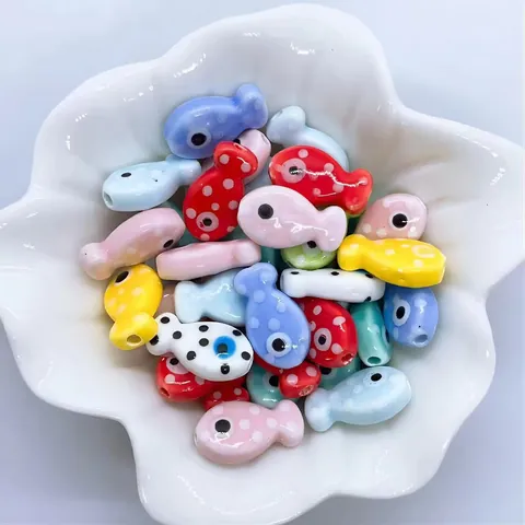 Ceramic Fish Beads Multicolor Polka Dot Animal Shape Porcelain Loose Spacers For DIY Jewelry Making Bracelet Necklace DIY Craft