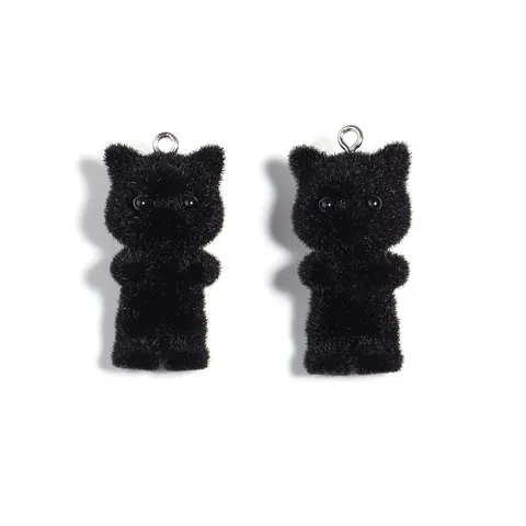 Cute Flocked Animal Charms Cat Bear Rabbit Pendants Resin DIY Jewelry Making Accessories For Earrings Keychains Bags Soft