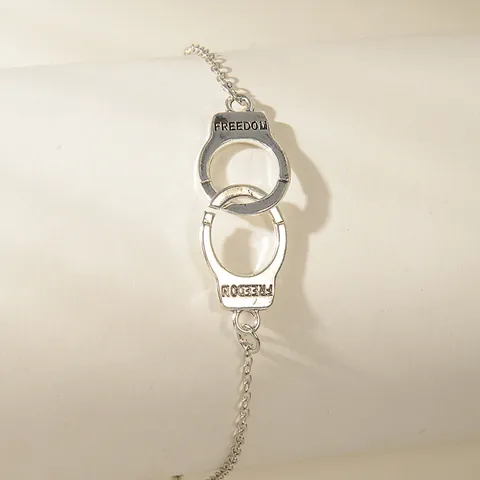 Trendy Zinc Alloy Handcuff Freedom Letter Engraved Anklet Adjustable Silver Color Hip Hop Bracelet For Unisex Jewelry
